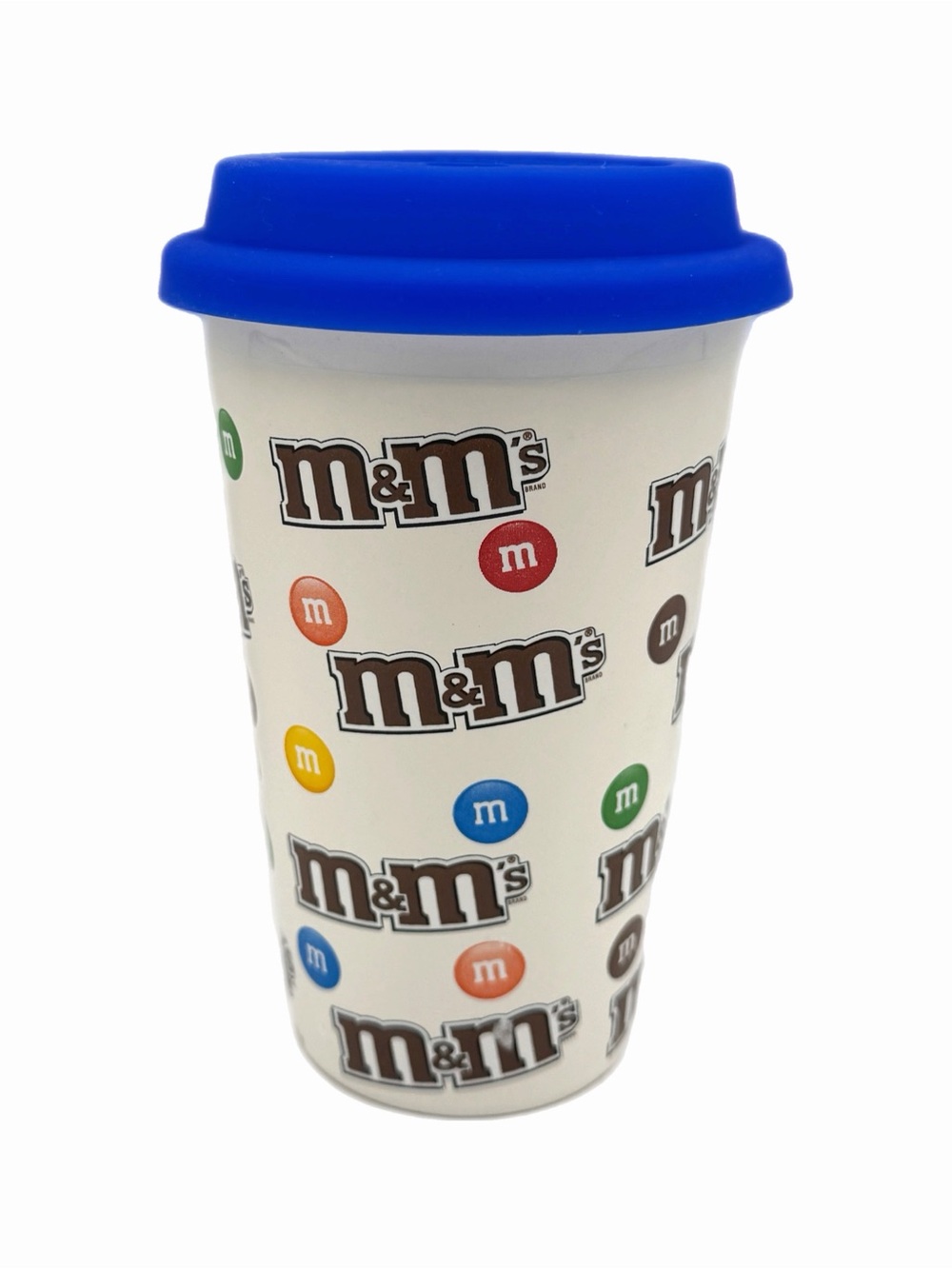 M&M’s 2016 White Ceramic All-Over Logo Pattern with Blue Silicone Lid